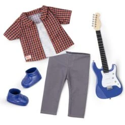 OUR GENERATION DELUXE BOY PLAID SHIRT W/GUITA
